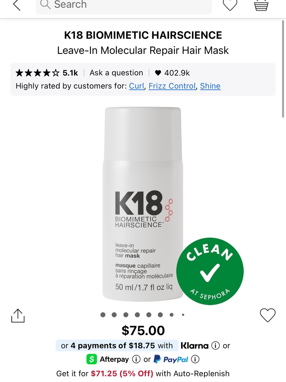 BRAND NEW NWT K18 Leave-In Molecular Repair Hair Mask